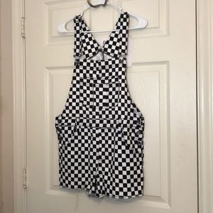 Cute Checkered Short Overalls